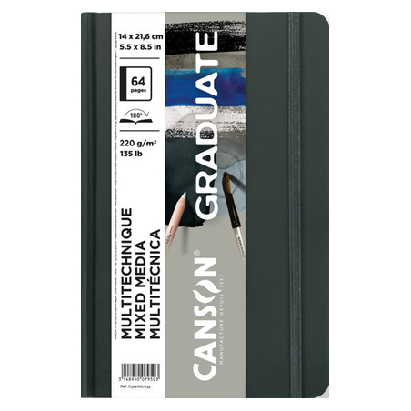 Cahier Canson Graduate Mix Media 32 feuilles - 14 x 21,6 cm - 220 g - Grain fin - Gris