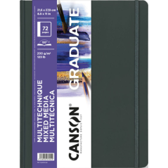 Cahier Canson Graduate Mix Media - 36 feuilles 21,6 x 27,9 cm - 200 g - Grain fin - Blanc