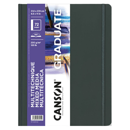 Cahier Canson Graduate Mix Media - 36 feuilles 21,6 x 27,9 cm - 200 g - Grain fin - Blanc