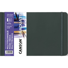Cahier Canson Graduate Mix Media - 36 feuilles 21,6 x 14 cm - 200 g - Grain fin - Blanc