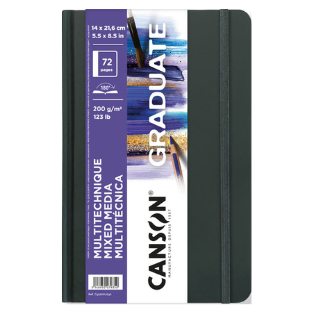 Cahier Canson Graduate Mix Media - 36 feuilles 14 x 21,6 cm - 200 g - Grain fin - Blanc
