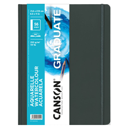 Carnet d'aquarelle Canson Graduate 28 feuilles - 21,6 x 27,9 cm - 250 g - Grain fin - Blanc