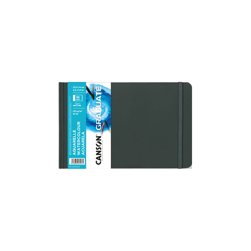 Carnet d'aquarelle Canson Graduate 28 feuilles - 21,6 x 14 cm - 250 g - Grain fin - Blanc