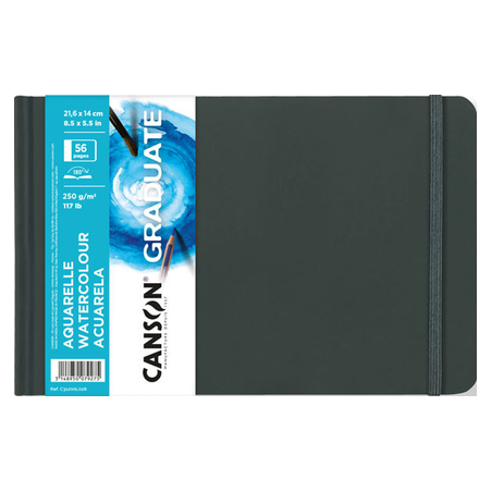 Carnet d'aquarelle Canson Graduate 28 feuilles - 21,6 x 14 cm - 250 g - Grain fin - Blanc