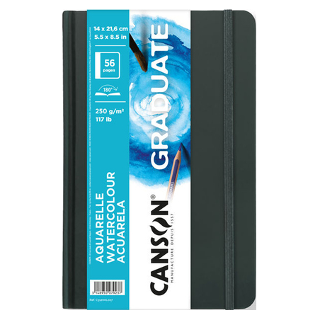 Carnet d'aquarelle Canson Graduate 28 feuilles - 14 x 21,6 cm - 250 g - Grain fin - Blanc