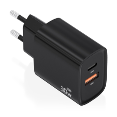Chargeur Aisens GaN 30 W - USB-C PD3.0 - Technologie IA pour détecter le protocole et la vitesse de charge - Noir
