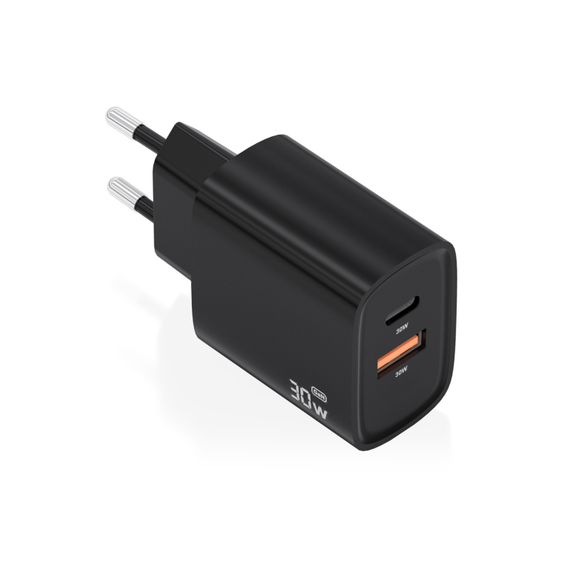 Chargeur Aisens GaN 30 W - USB-C PD3.0 - Technologie IA pour détecter le protocole et la vitesse de charge - Noir