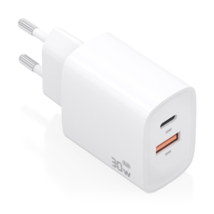 Chargeur Aisens GaN 30 W - USB-C PD3.0 - Technologie IA pour détecter le protocole et la vitesse de charge - Blanc