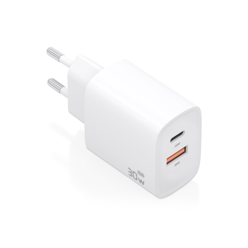 Chargeur Aisens GaN 30 W - USB-C PD3.0 - Technologie IA pour détecter le protocole et la vitesse de charge - Blanc