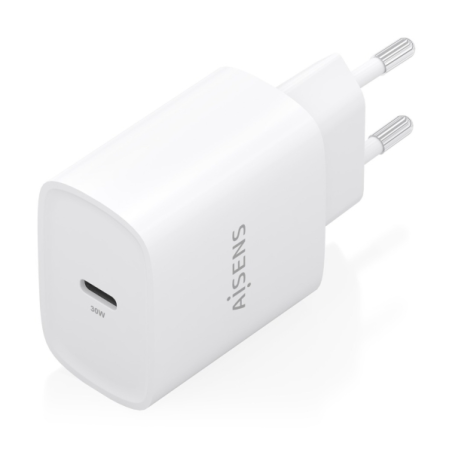 Chargeur Aisens GaN 30 W - USB-C PD3.0 - Technologie IA pour détecter le protocole et la vitesse de charge - Blanc