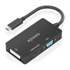 Convertisseur Aisens USB-C vers DVI/HDMI/VGA - USB-C/M-DVI/H-HDMI/H-VGA/H - 15 cm - Couleur noire