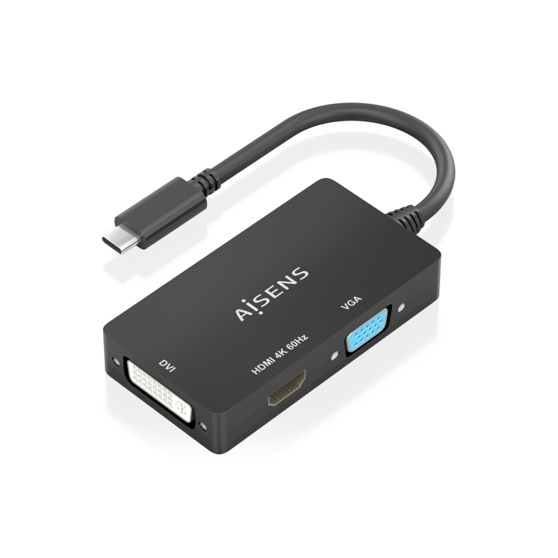 Convertisseur Aisens USB-C vers DVI/HDMI/VGA - USB-C/M-DVI/H-HDMI/H-VGA/H - 15 cm - Couleur noire