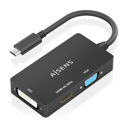 Convertisseur Aisens USB-C vers DVI/HDMI/VGA - USB-C/M-DVI/H-HDMI/H-VGA/H - 15 cm - Couleur noire