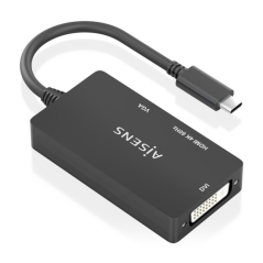Convertisseur Aisens USB-C vers DVI/HDMI/VGA - USB-C/M-DVI/H-HDMI/H-VGA/H - 15 cm - Couleur noire
