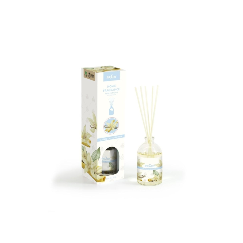 Désodorisant Prady Tuscan Vanilla Mikado - Flacon en verre de 100 ml et bâtonnets diffuseurs
