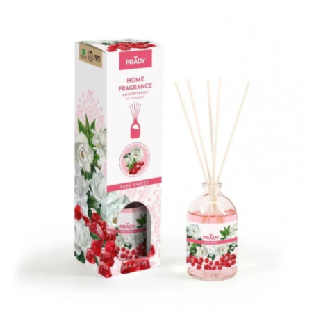 Désodorisant Prady Yani Sweet Mikado - Flacon en verre de 100 ml et bâtonnets diffuseurs