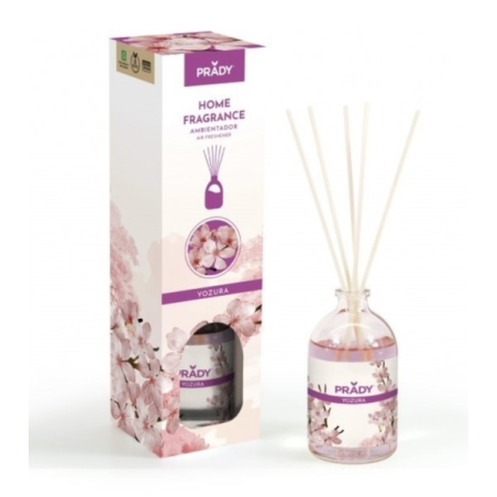 Désodorisant Prady Mikado Yozura - Flacon en verre de 100 ml et bâtonnets diffuseurs