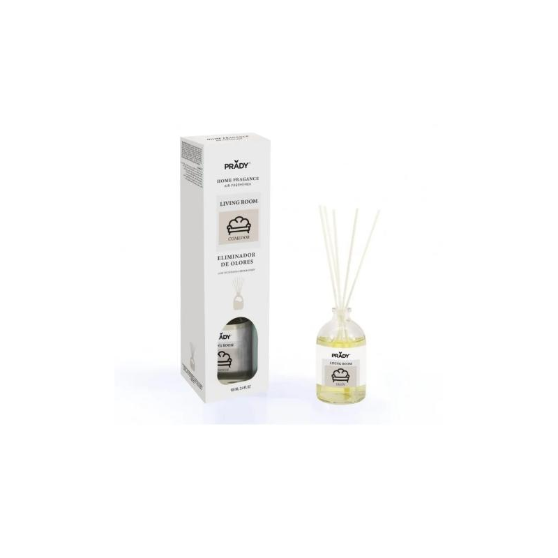 Désodorisant Prady Mikado pour salle à manger - Flacon en verre de 100 ml et bâtonnets diffuseurs