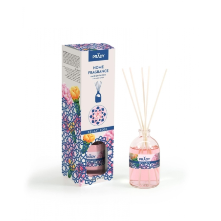 Désodorisant Prady Kelaat Rose Mikado - Flacon en verre de 100 ml et bâtonnets diffuseurs