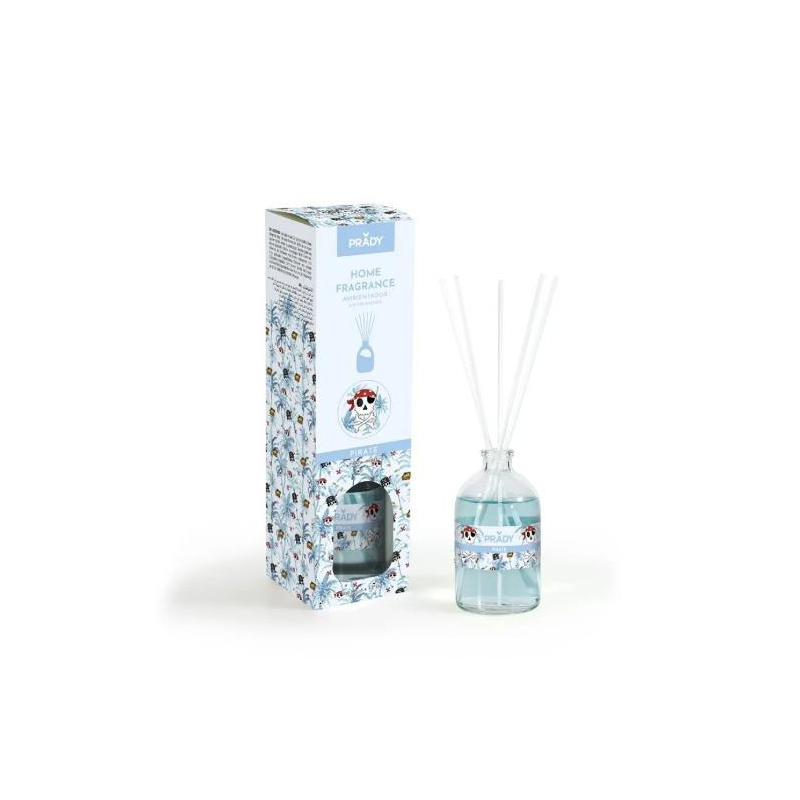 Désodorisant Prady Pirate Mikado - Flacon en verre de 100 ml et bâtonnets diffuseurs