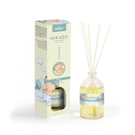 Désodorisant Prady Baby Mikado - Flacon en verre de 100 ml et bâtonnets diffuseurs