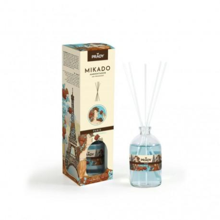 Désodorisant Prady Mikado Paris Rose & Patchouli - Flacon en verre de 100 ml et bâtonnets diffuseurs