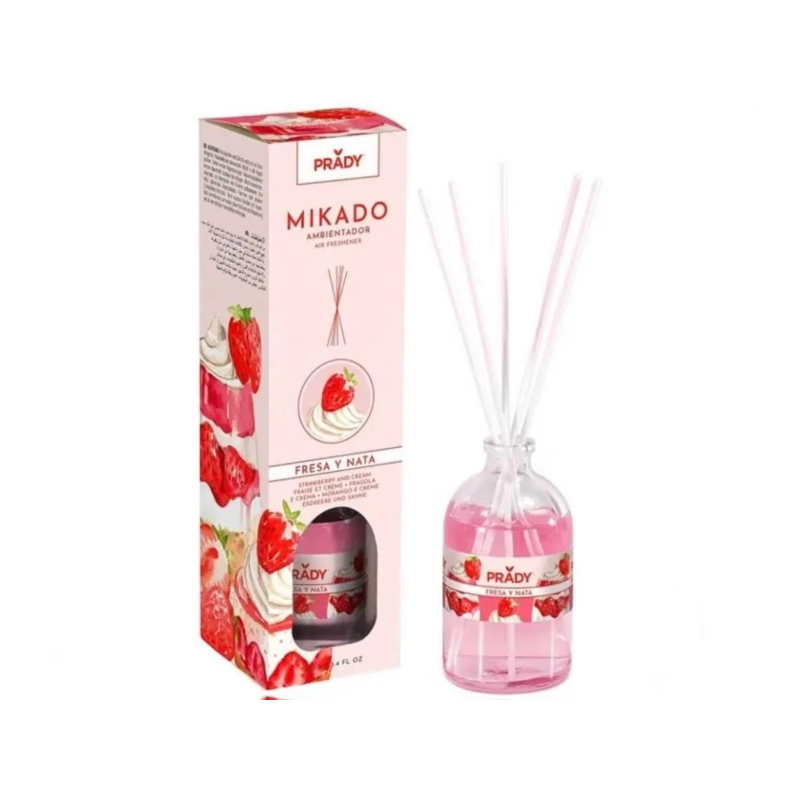 Diffuseur de parfum Prady Fraises et Crème - Flacon en verre de 100 ml et diffuseurs de parfum