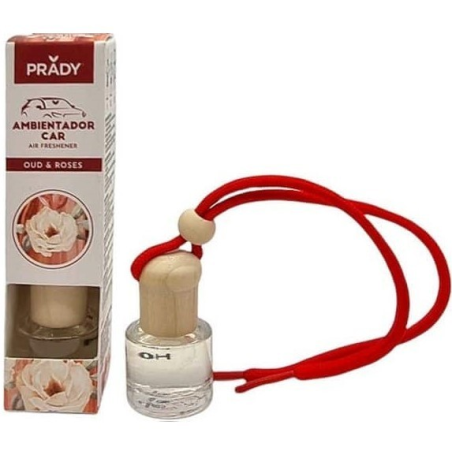 Désodorisant pour voiture Prady OUD & Rose - Flacon en verre de 6 ml et cordon de rétroviseur