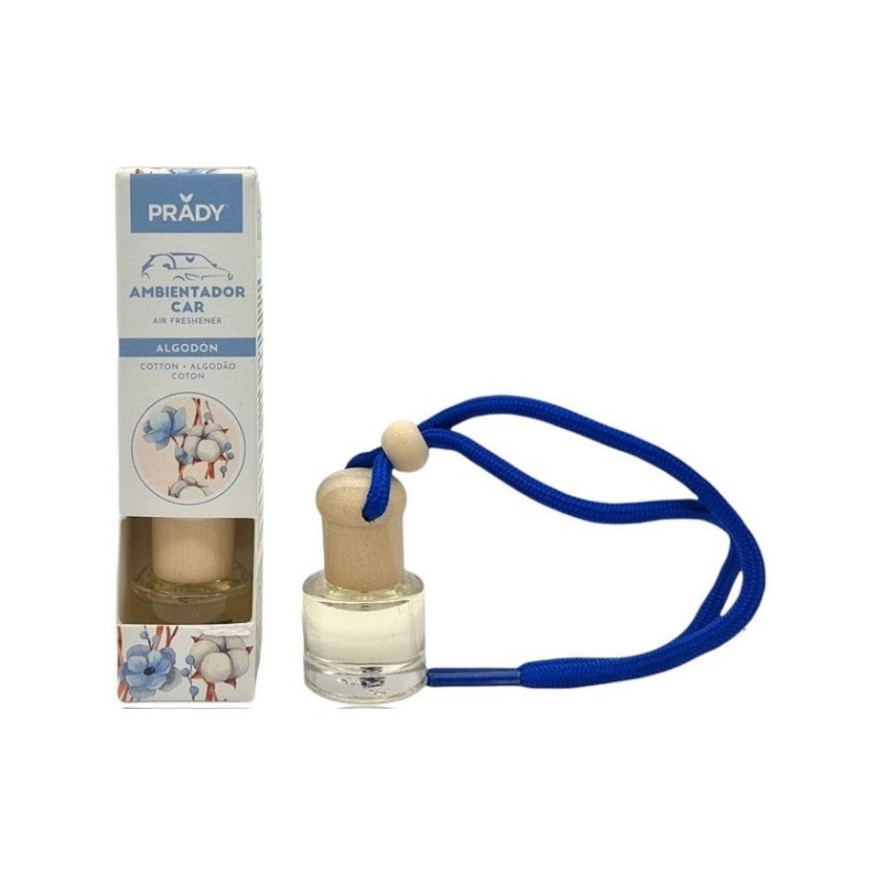 Désodorisant pour voiture Prady Cotton - Flacon en verre de 6 ml et cordon pour rétroviseur