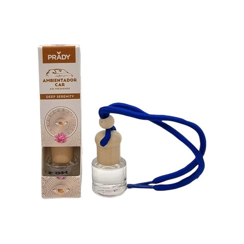 Désodorisant pour voiture Prady Deep Serenity - Flacon en verre de 6 ml et cordon pour rétroviseur