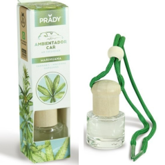 Désodorisant pour voiture Prady Cannabis - Flacon en verre de 6 ml et cordon pour rétroviseur