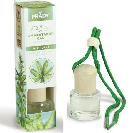 Désodorisant pour voiture Prady Cannabis - Flacon en verre de 6 ml et cordon pour rétroviseur