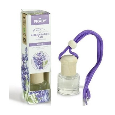 Désodorisant pour voiture Prady Lavande - Flacon en verre de 6 ml et cordon pour rétroviseur