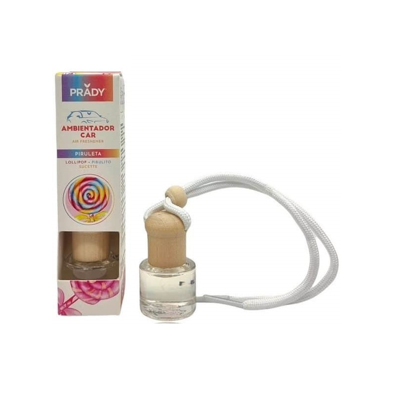 Désodorisant pour voiture Prady Lollipop - Flacon en verre de 6 ml et cordon de rétroviseur