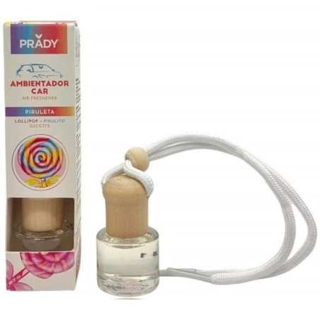 Désodorisant pour voiture Prady Lollipop - Flacon en verre de 6 ml et cordon de rétroviseur
