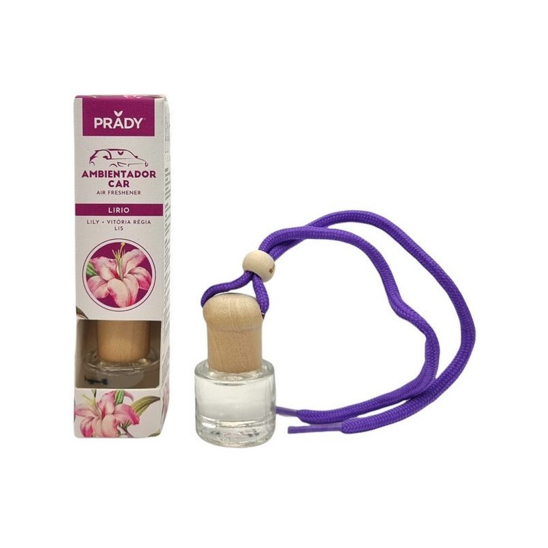 Désodorisant pour voiture Prady Lily - Flacon en verre de 6 ml et cordon pour rétroviseur