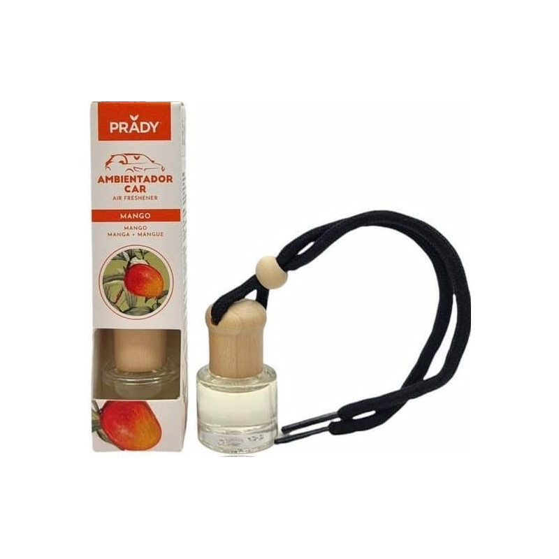 Désodorisant pour voiture Prady Mango - Flacon en verre de 6 ml et cordon pour rétroviseur
