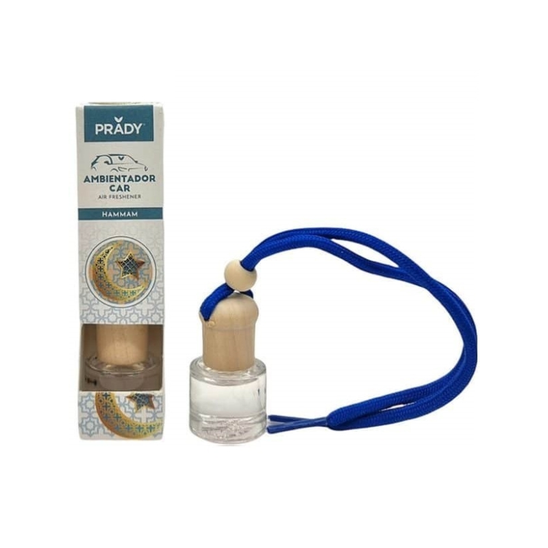 Désodorisant pour voiture Prady Hammam - Flacon en verre de 6 ml et cordon pour rétroviseur