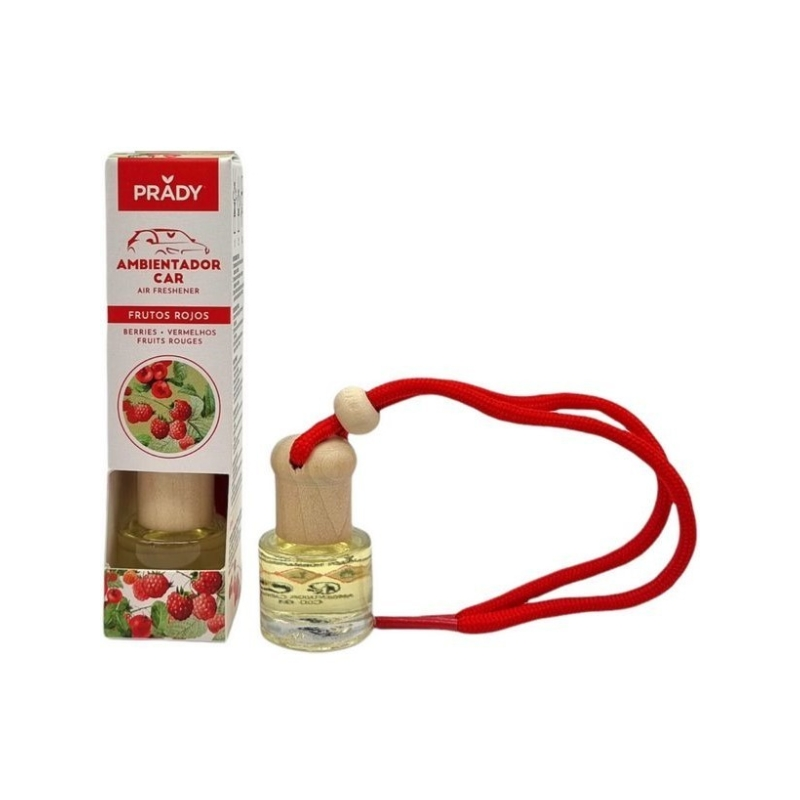 Désodorisant pour voiture Prady Fruits rouges - Flacon en verre de 6 ml et cordon pour rétroviseur