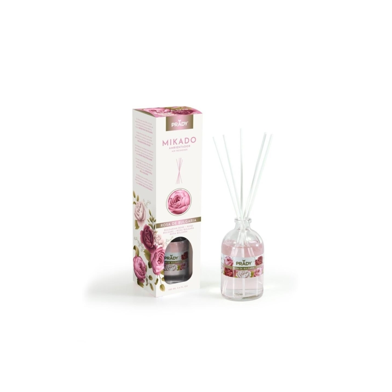 Désodorisant Mikado Rose de Bulgarie Prady Mikado Rose de Bulgarie - Flacon en verre de 100 ml et bâtonnets diffuseurs