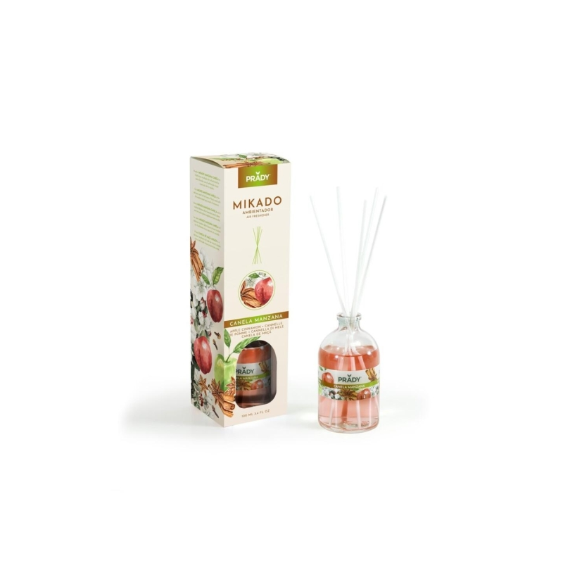 Diffuseur de roseaux Prady Cannelle Pomme - Flacon en verre de 100 ml et diffuseurs de roseaux
