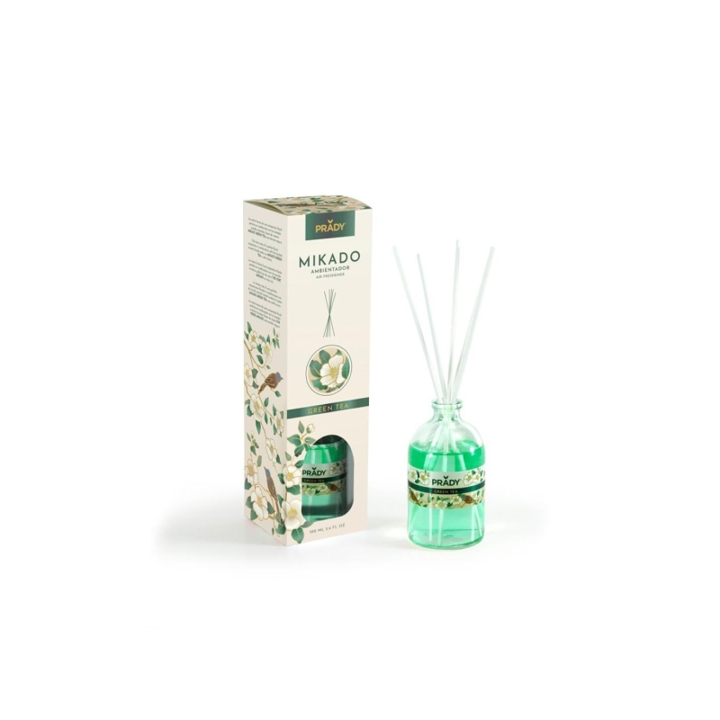 Diffuseur de parfum au thé vert Prady - Flacon en verre de 100 ml et diffuseurs de parfum
