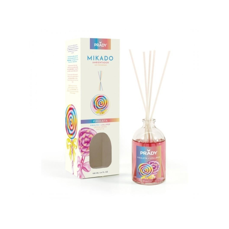 Désodorisant Prady Mikado Lollipop - Flacon en verre de 100 ml et bâtonnets diffuseurs