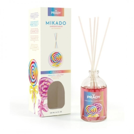 Désodorisant Prady Mikado Lollipop - Flacon en verre de 100 ml et bâtonnets diffuseurs