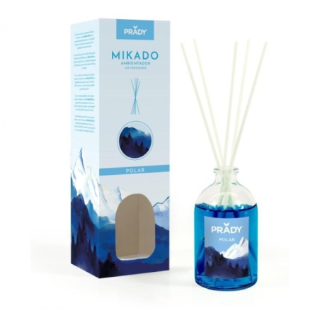 Désodorisant Prady Polar Mikado - Flacon en verre de 100 ml et bâtonnets diffuseurs