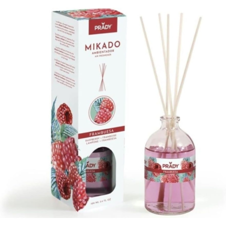 Diffuseur de roseaux Prady Framboise - Flacon en verre de 100 ml et diffuseurs de roseaux