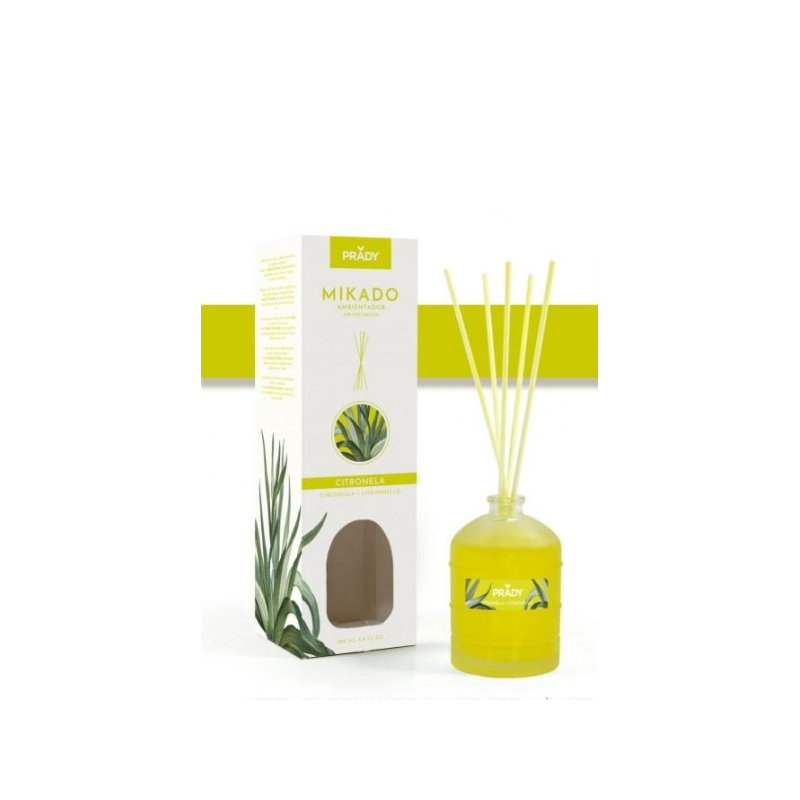 Diffuseur de roseaux à la citronnelle Prady - Flacon en verre de 100 ml et diffuseurs de roseaux