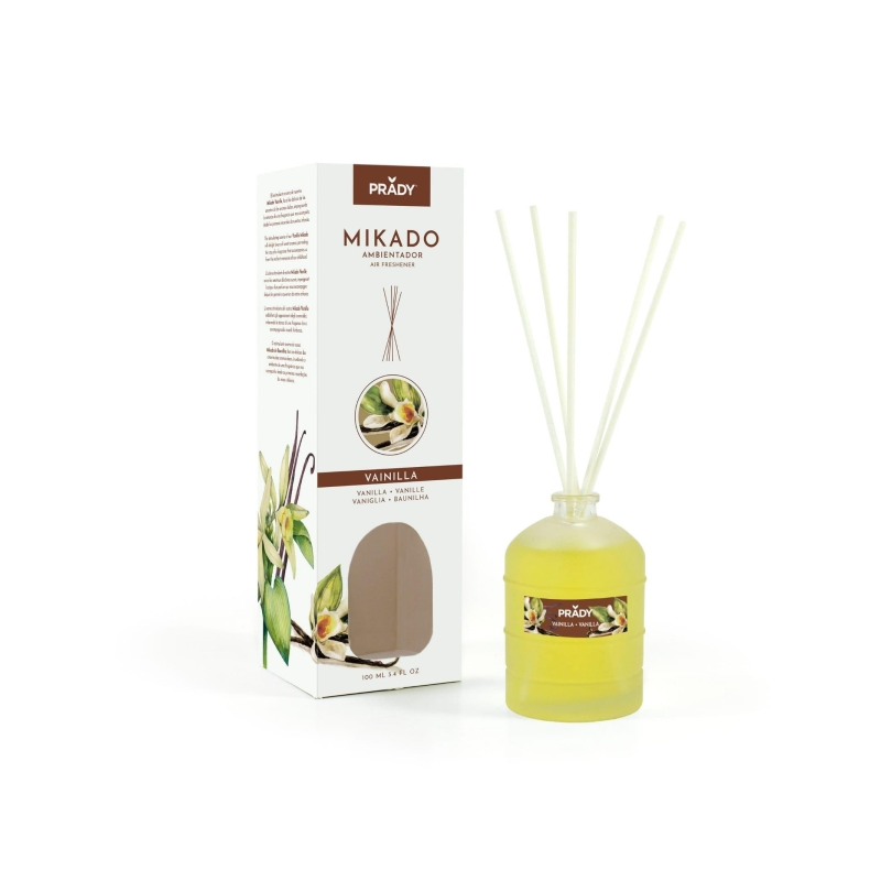 Diffuseur de roseaux Prady Vanille - Flacon en verre de 100 ml et diffuseurs de roseaux