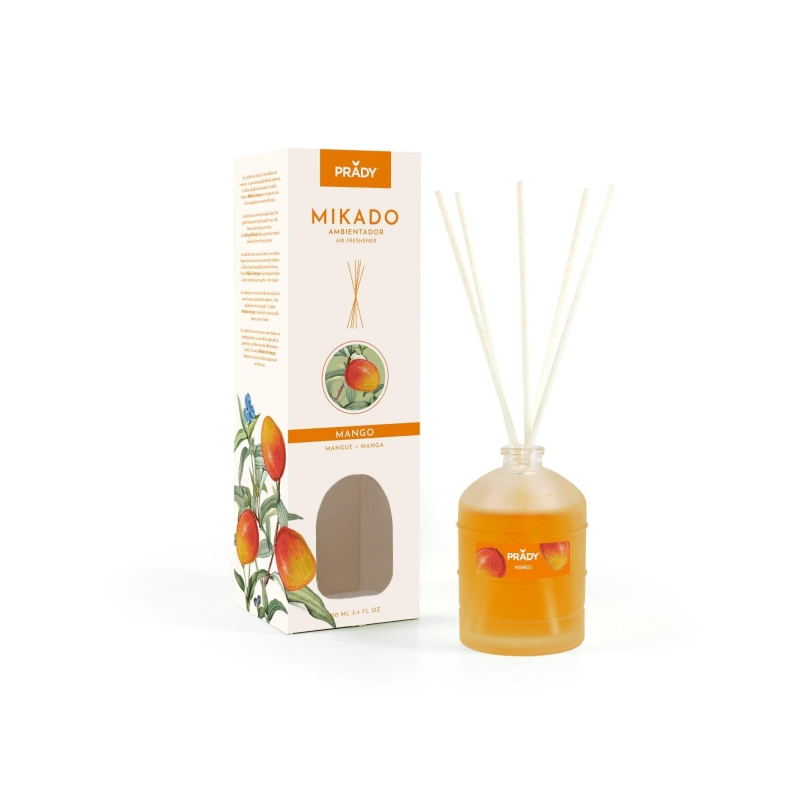 Diffuseur de roseaux Prady Mango - Flacon en verre de 100 ml et diffuseurs de roseaux