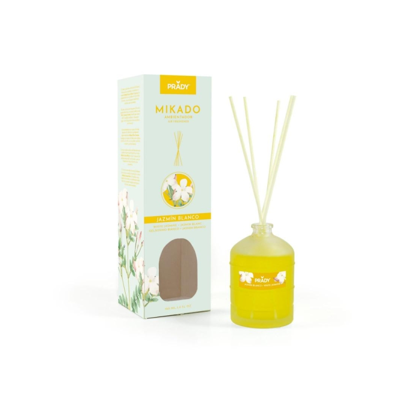 Diffuseur de roseaux Prady Jasmine White - Flacon en verre de 100 ml et diffuseurs de roseaux